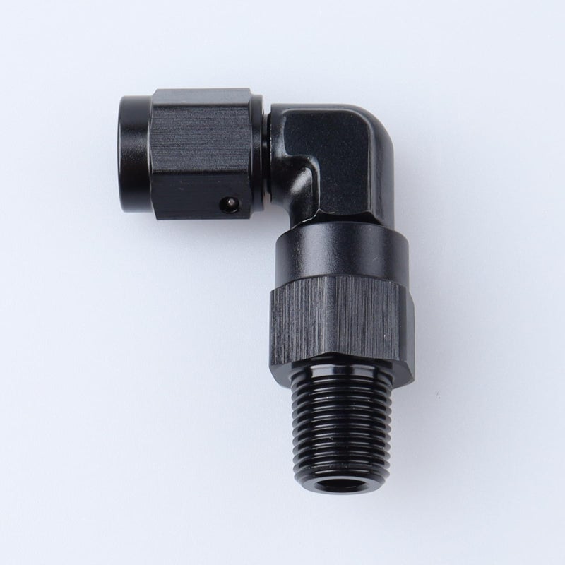 AC PERFORMANCE -3 AN Female to 1/8" NPT Male 90 Degree Swivel Adapter Fitting, Black Aluminum - Image 1